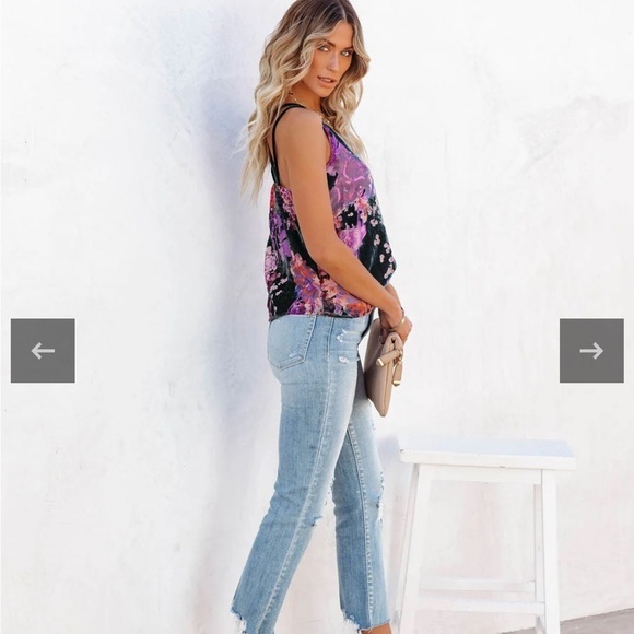 OnTwelfth Women’s Fully Lined Floral Velvet Burnout Strappy Tank Camisole Sz L‎ - Picture 6 of 16